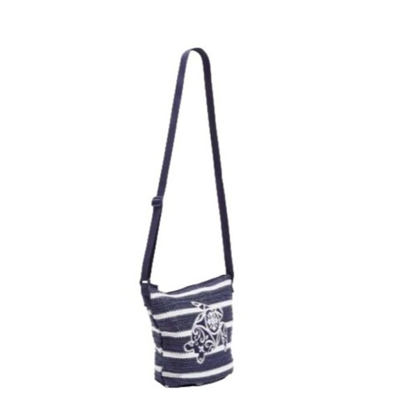 Vera Bradley Straw Bucket Crossbody Bag - Steel Blue Medallion w/Turtle NEW - Picture 2 of 8